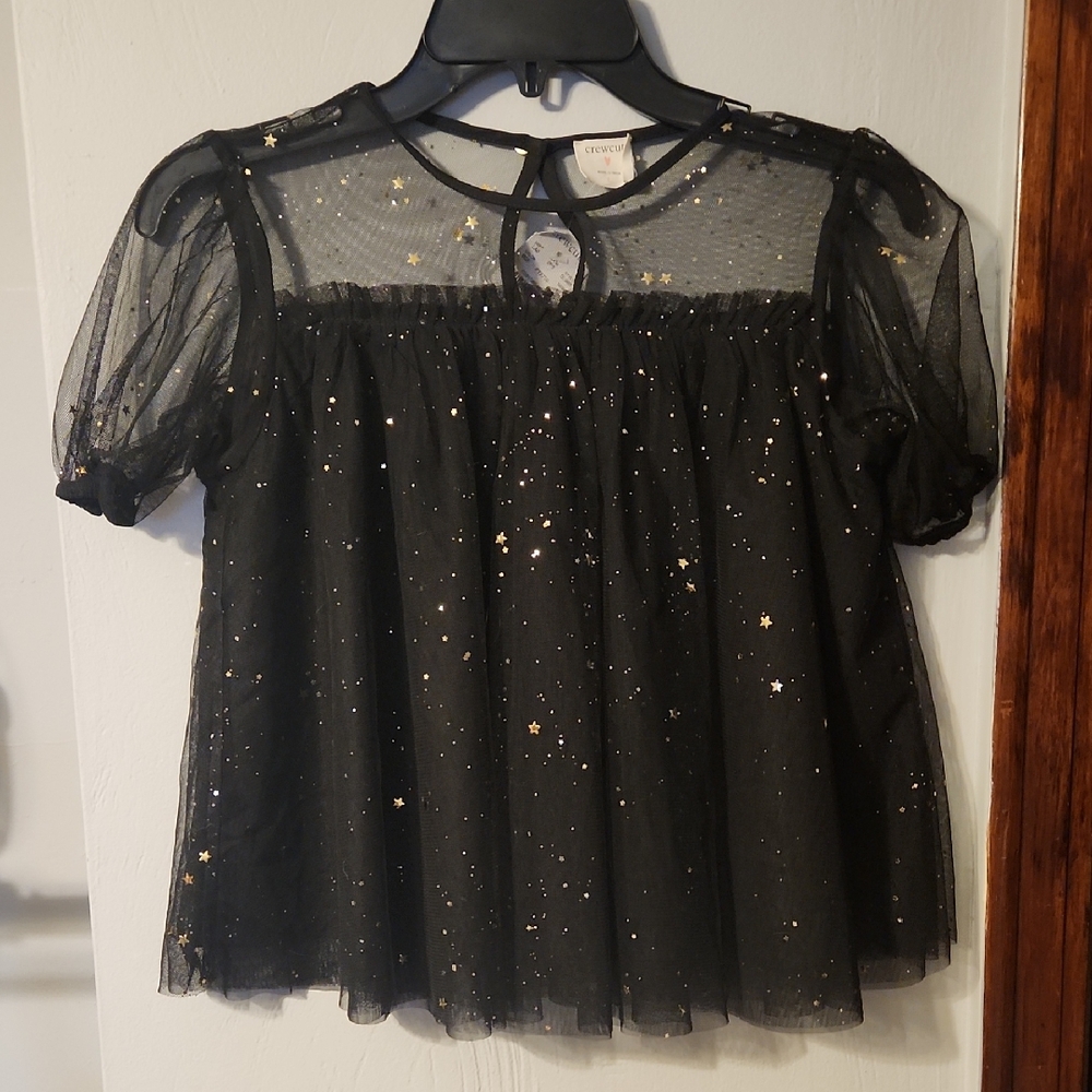 Crewcuts Black Sheer Blouse with Gold Stars